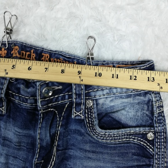Rock Revival Womens Jeans Rosewood Skinny Blue Denim Distressed Jeweled Stone 26 - Picture 3 of 11